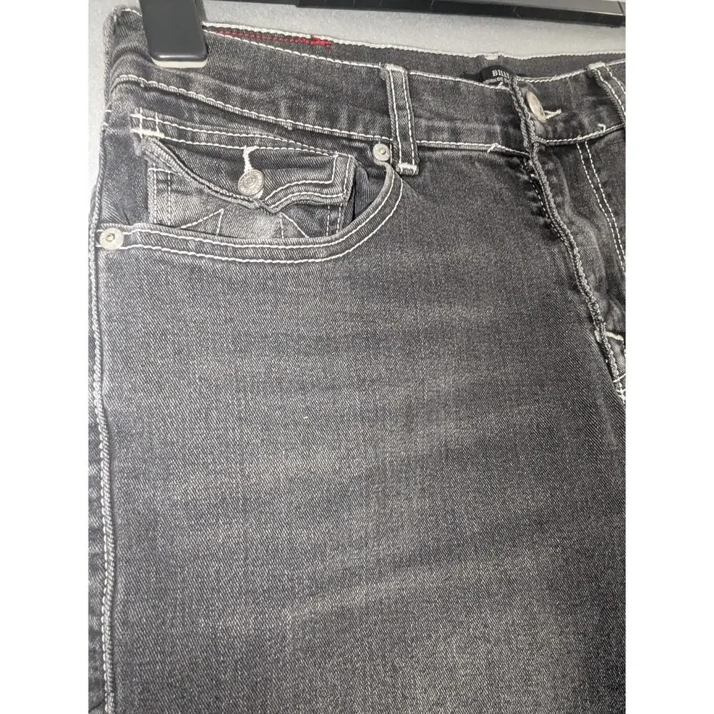 True Religion Mens Billy Relaxed Bootcut Jeans Black White Contrast Stitch Sz 32